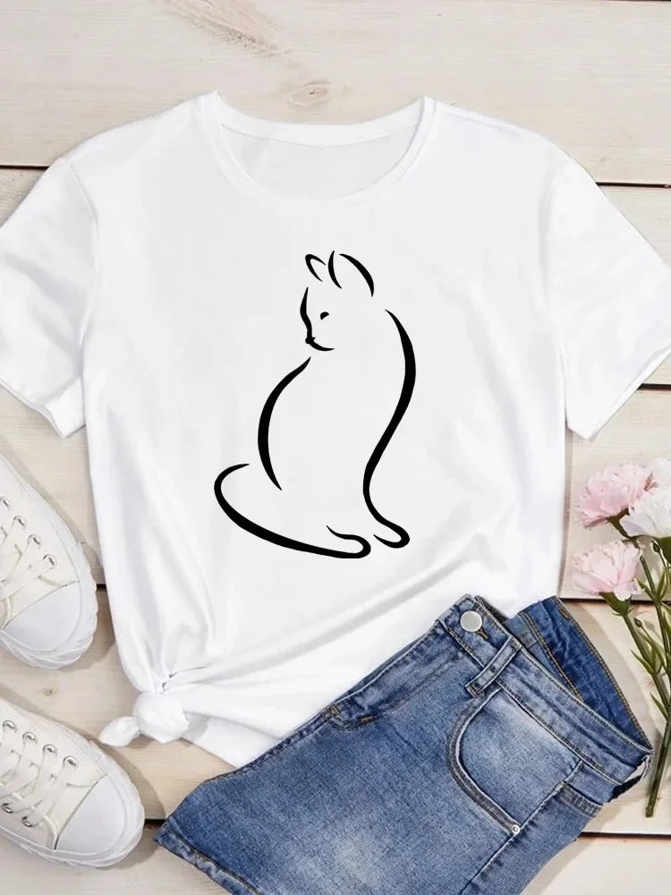 cute love heart cat print t-shirt