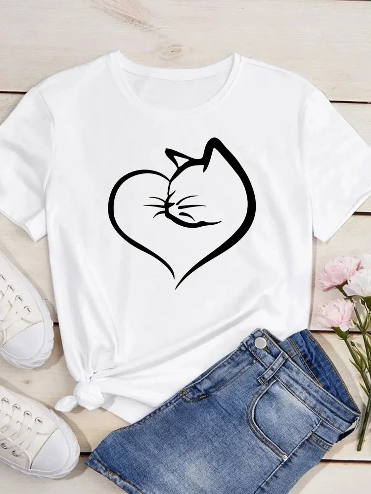 love heart cat graphic tee