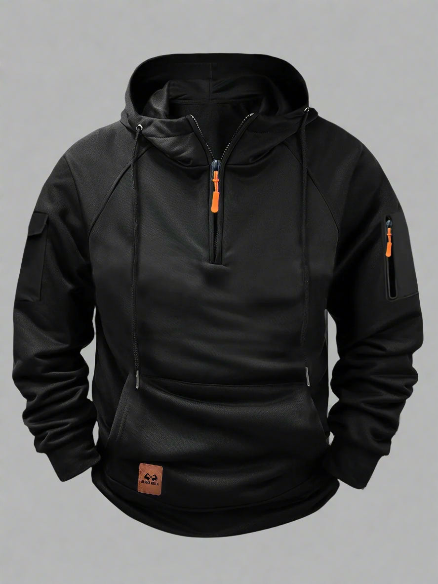 multi-pocket fleece hooded sweatshirt