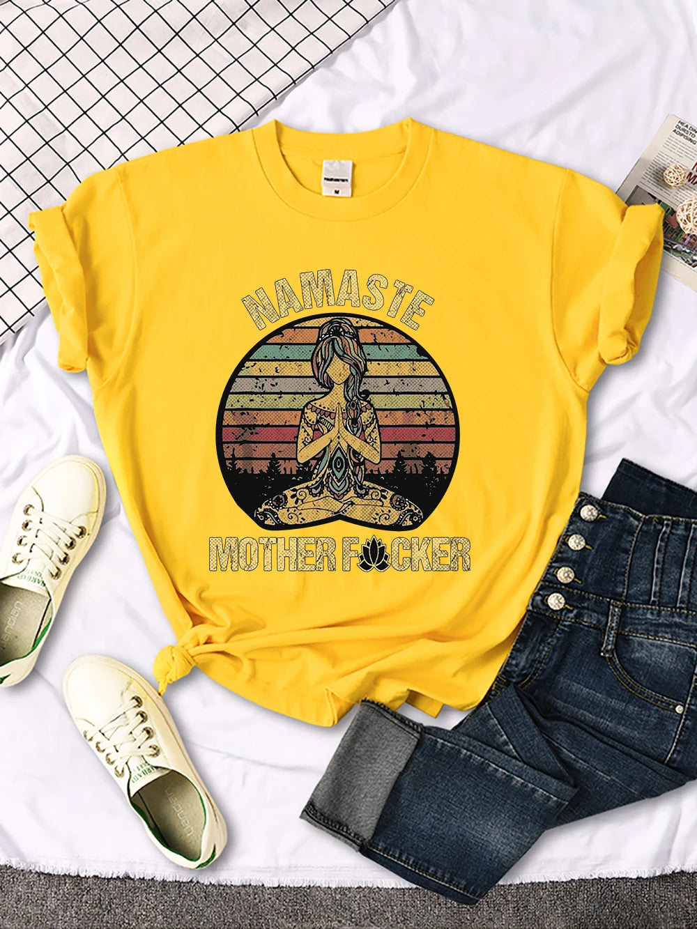 spring casual Namaste crop top t-shirt